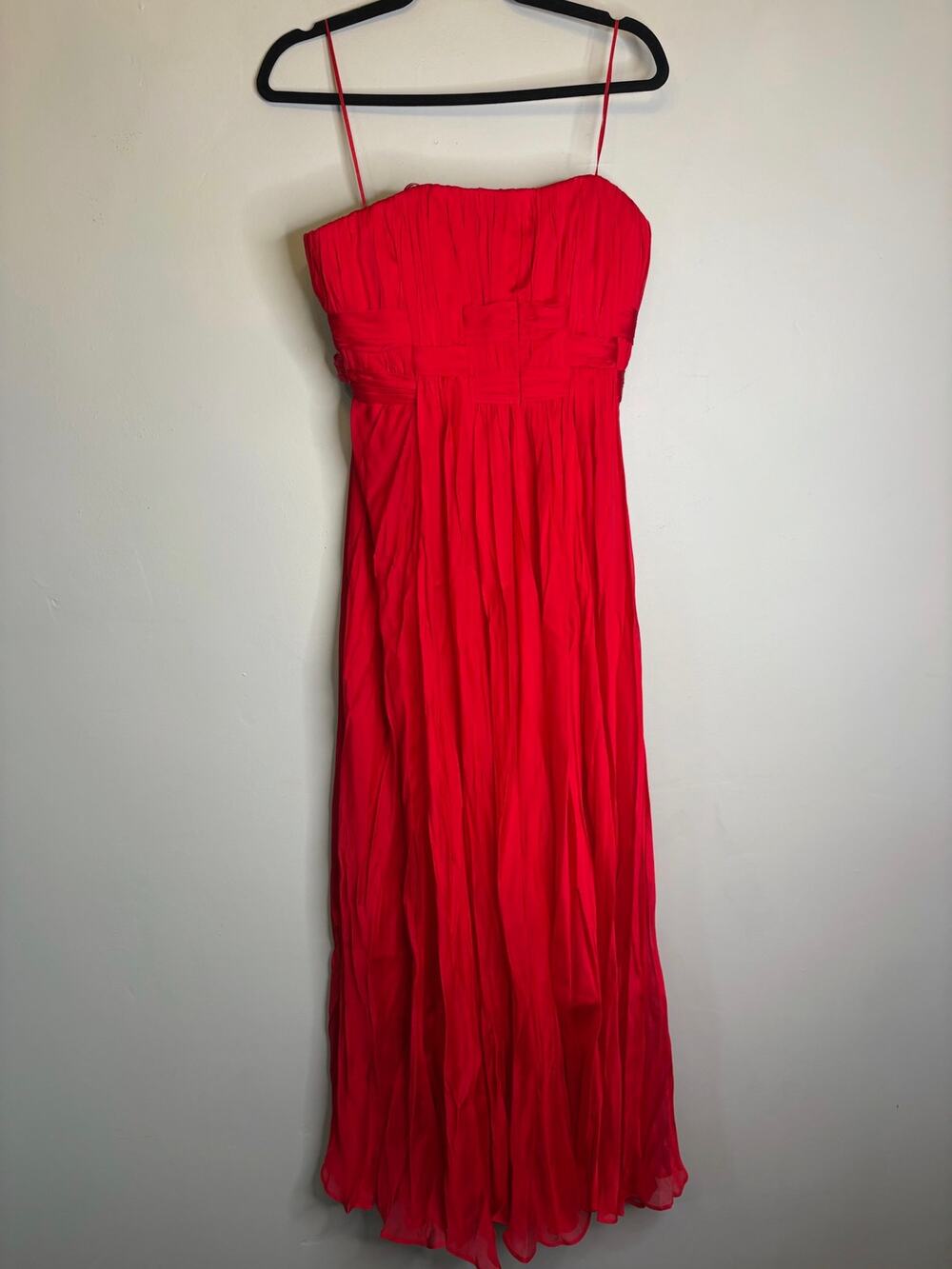 Carmen Marc Valvo Red Silk Strapless Rouching Cocktail Maxi Dress Gown Size 6